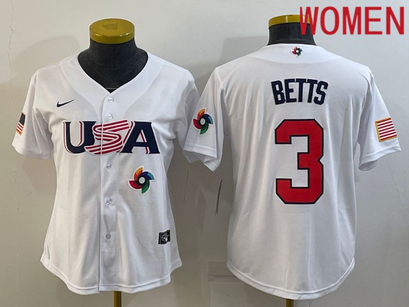 Women 2023 World Cub USA #3 Betts White Nike MLB Jersey9